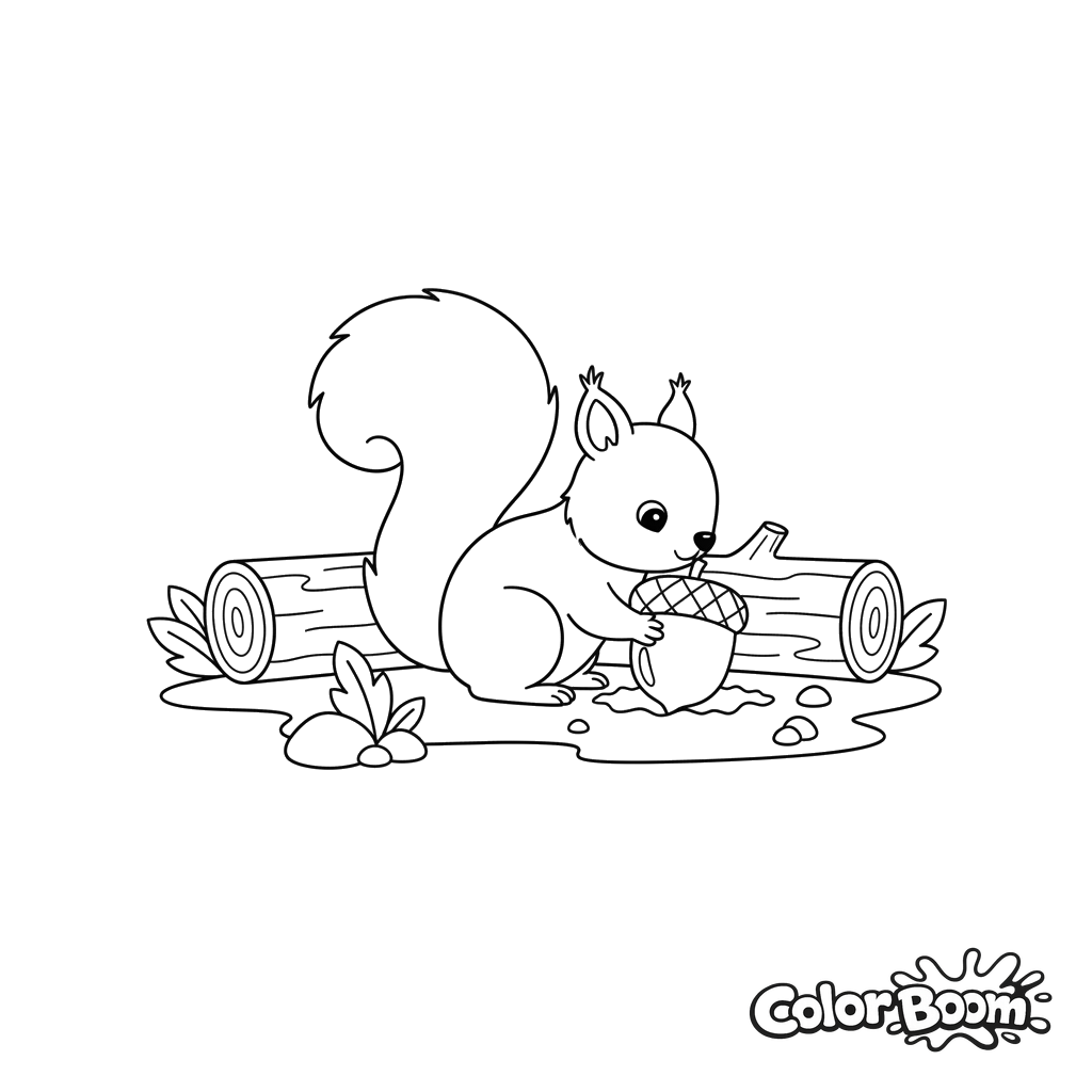 Squirrel Burying Acorn Coloring Page
